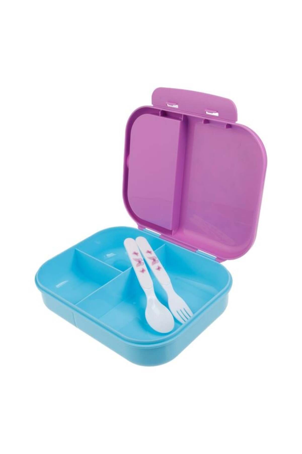 Caserola cu 3 Compartimente Lila Turcoaz Fluturi & Furculita cu Lingura 12,6 x 18 x 6 cm - 1,3 L