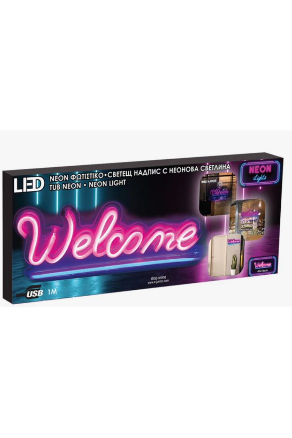 Lampa LED Neon Roz & Bleu "Welcome" 41x16cm
