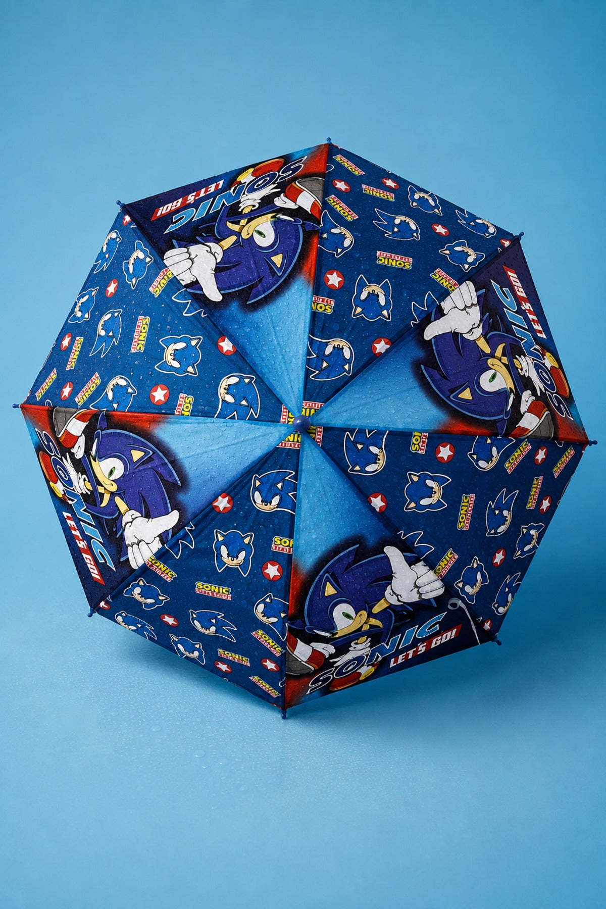 Umbrela de Ploaie Baston Automata Bleu cu Model Sonic pentru Copii 66cm