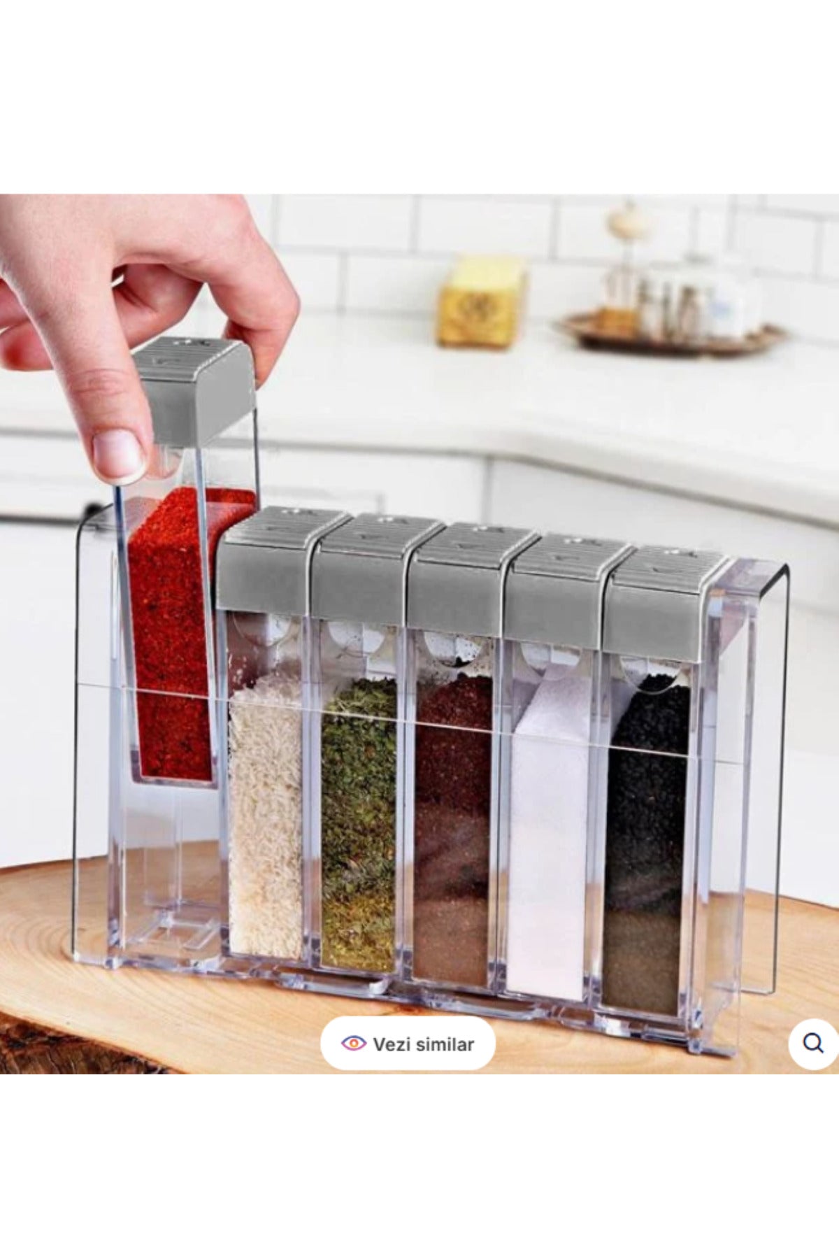 Set Recipiente pentru Condimente din Plastic Transparente Capac Gri - 6buc