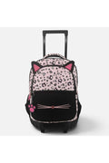 Ghiozdan Troler Scoala Primara Negru & Roz cu Leopard, Pisicuta & Breloc 33x20x38cm