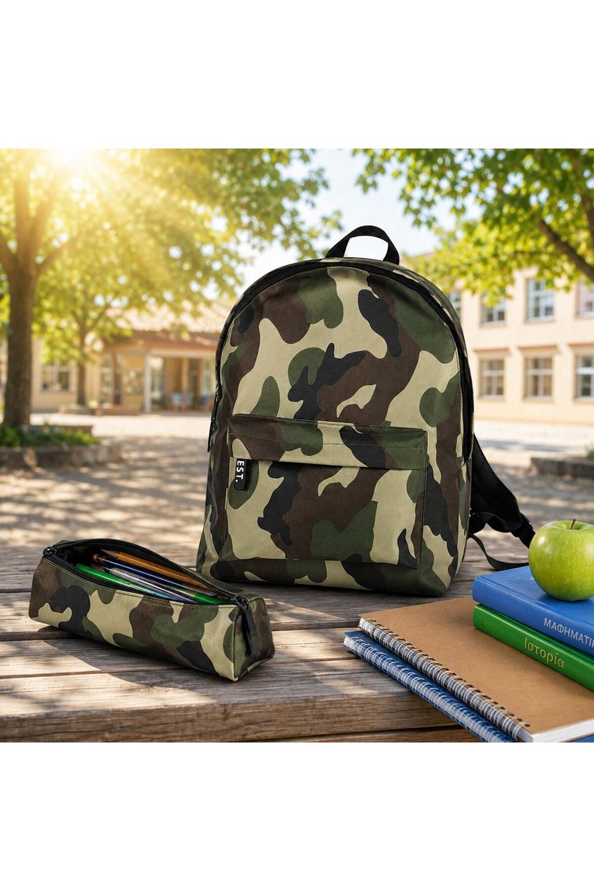Ghiozdan școlar militar cu penar 31x13,5x42,5cm