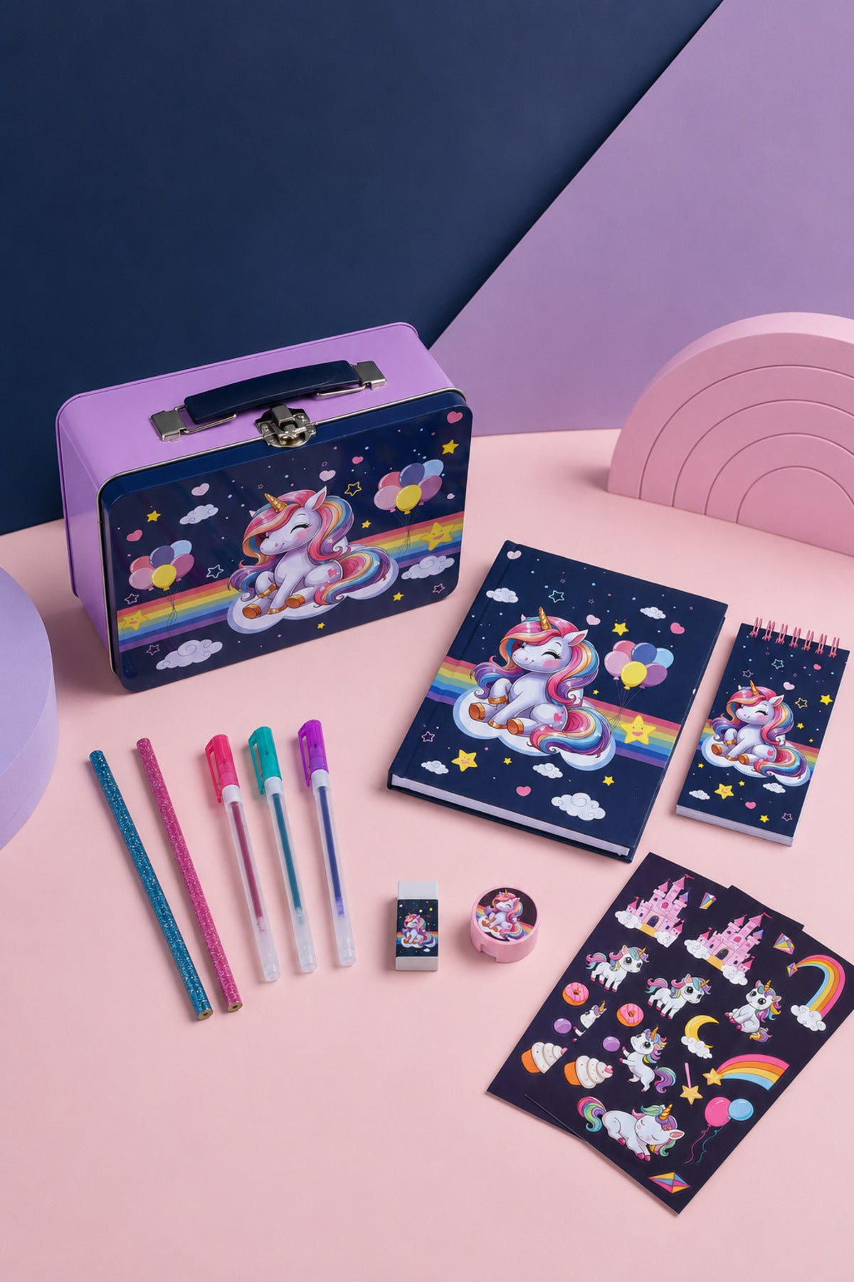 Set Scoala cu Penar Metalic Model Unicorn 11 Accesorii