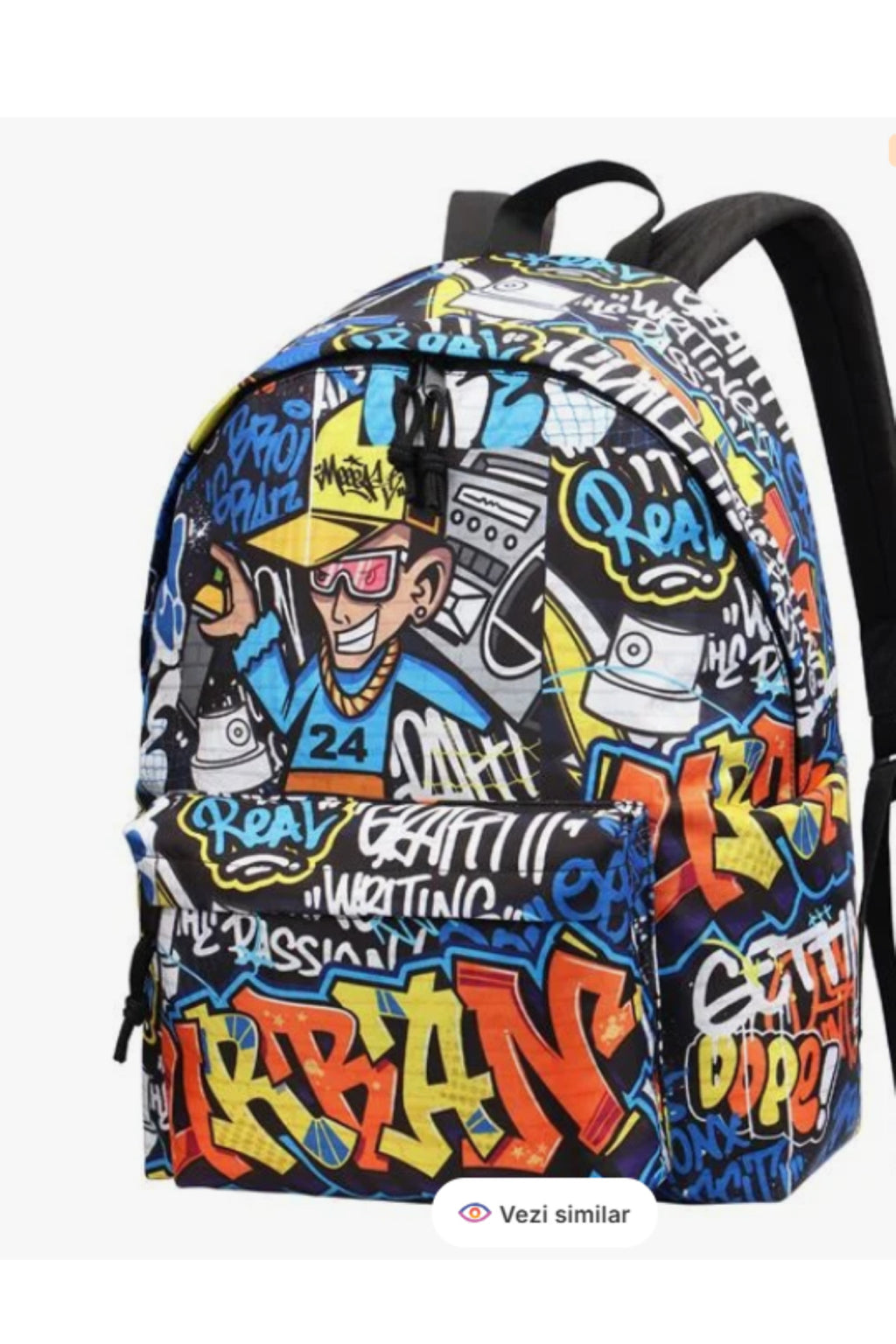 Ghiozdan colorat cu model graffiti 32x14x42cm
