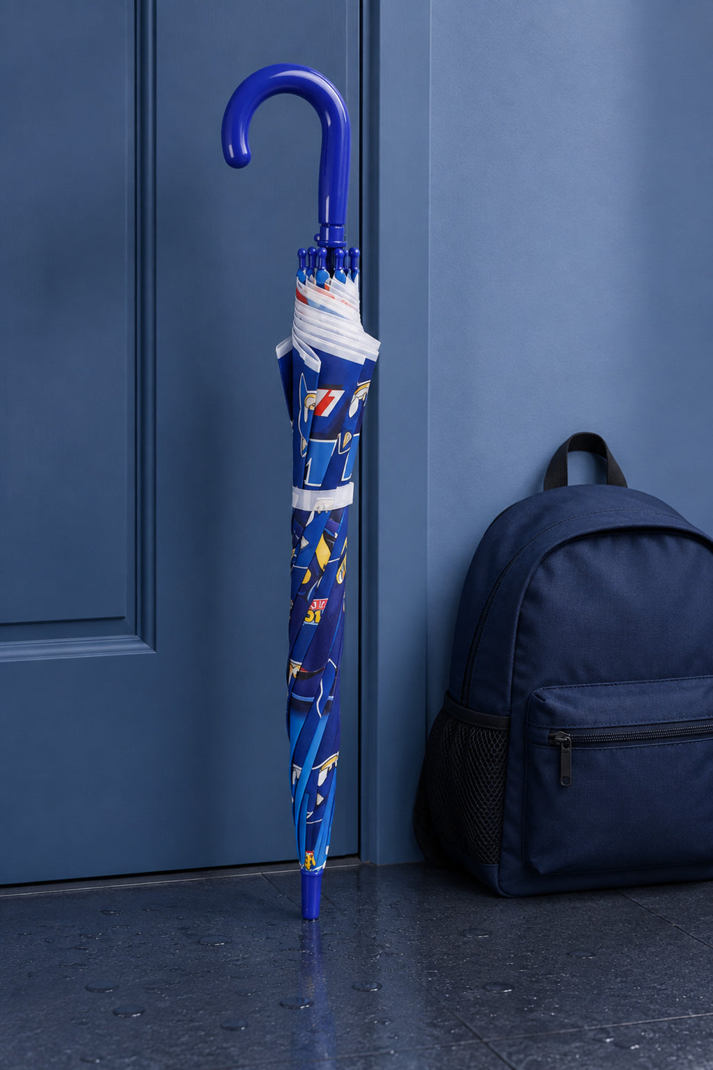 Umbrela de Ploaie Baston Automata Bleu cu Model Sonic pentru Copii 66cm