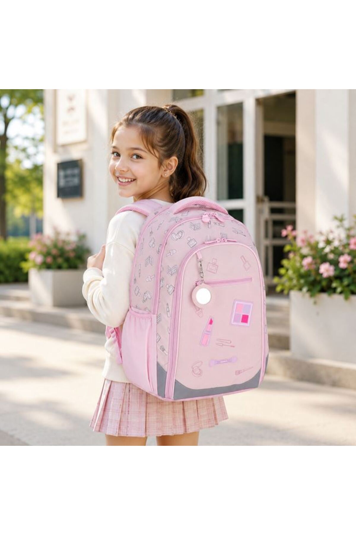 Rucsac roz pentru machiaj pentru școala primară 31 x 14 x 44 cm