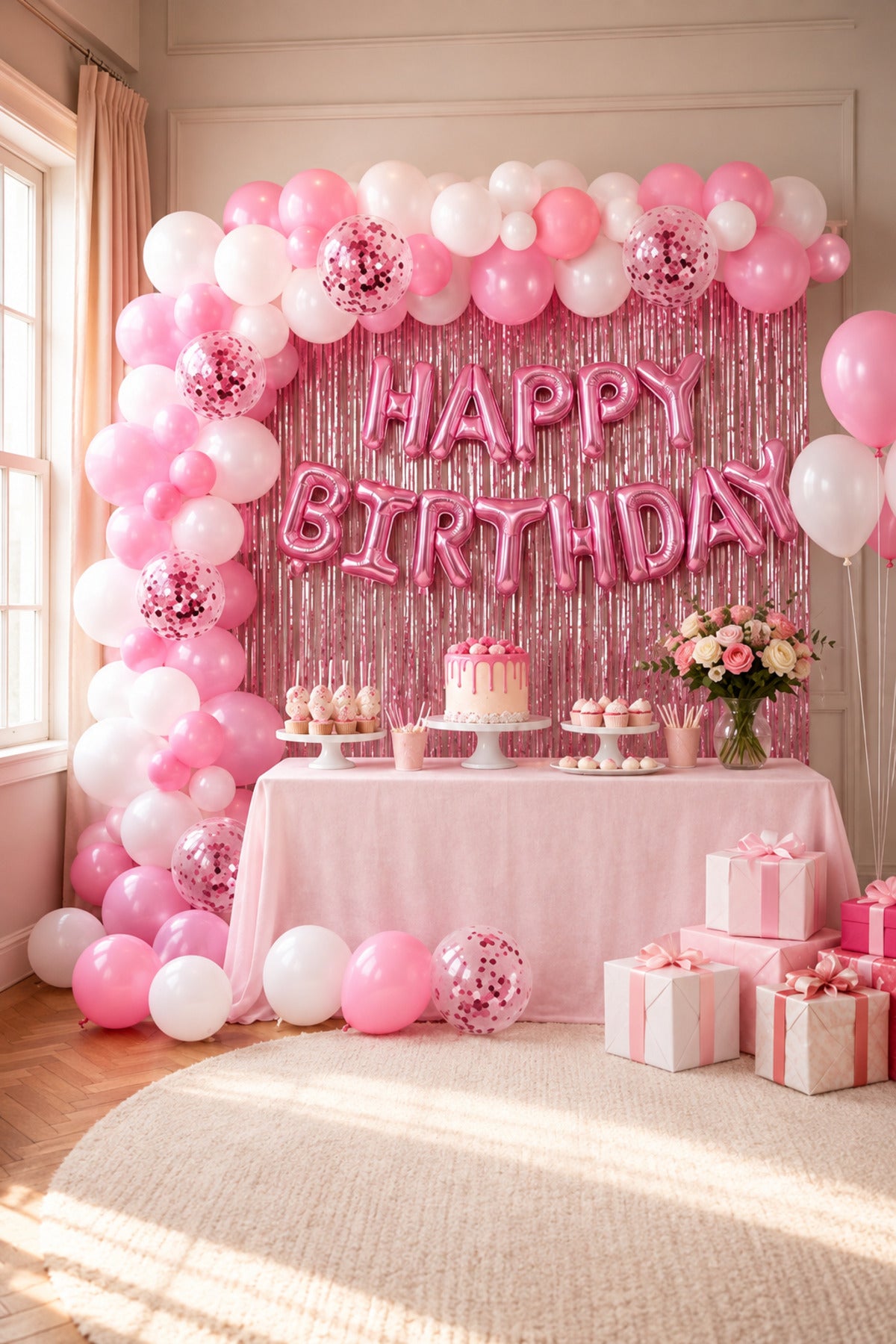 Set Decoratiuni pentru Petrecere Roz Happy Birthday 73buc