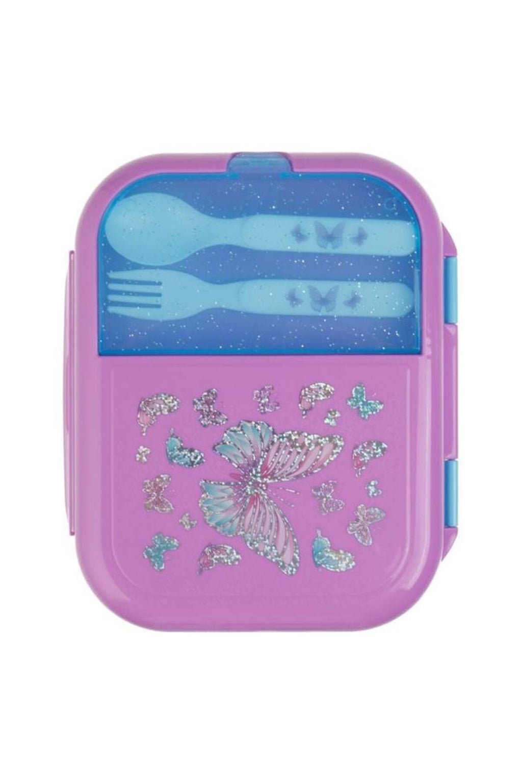 Caserola cu 3 Compartimente Lila Turcoaz Fluturi & Furculita cu Lingura 12,6 x 18 x 6 cm - 1,3 L