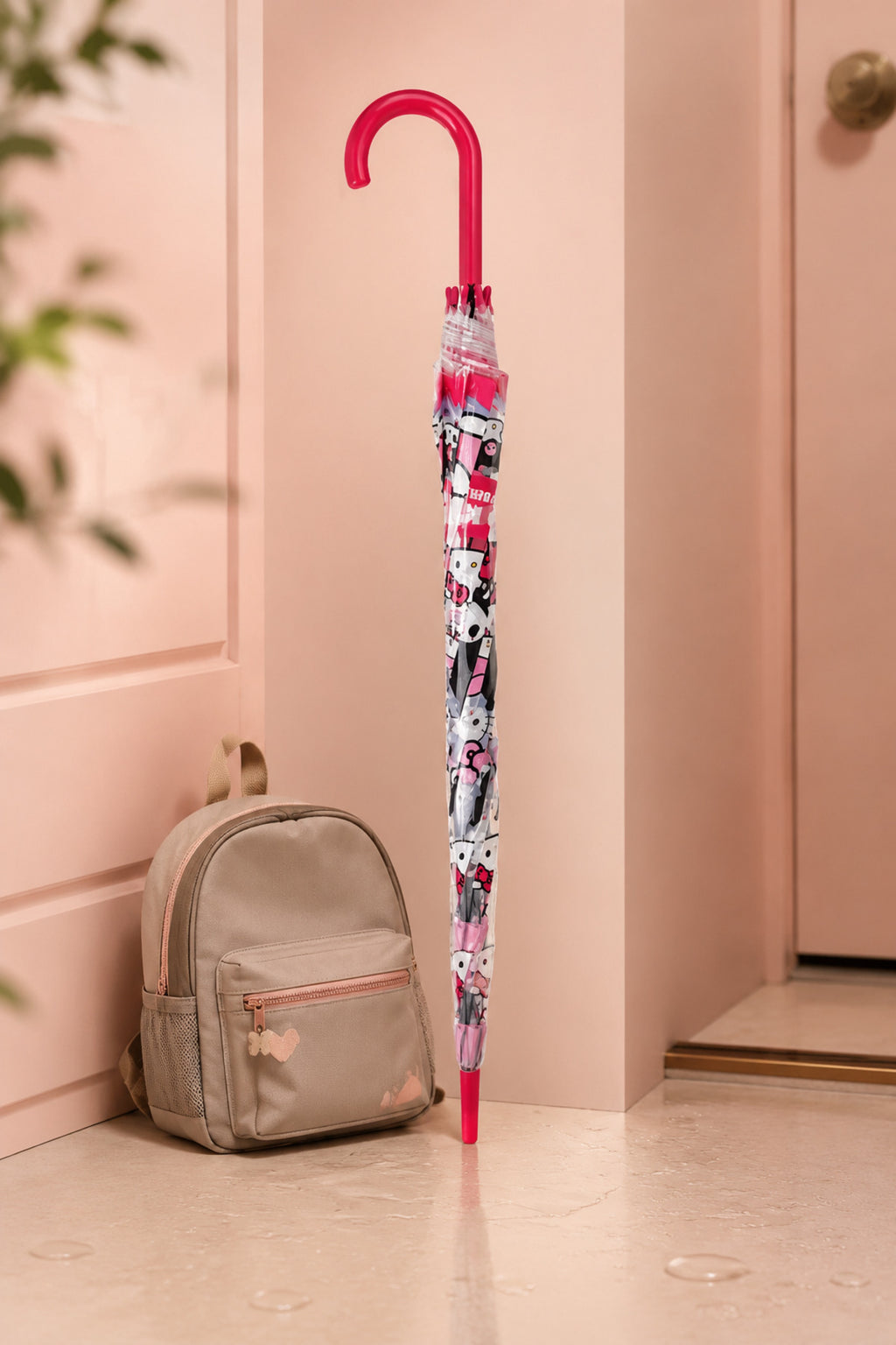 Umbrela de Ploaie Baston Automata Fucsia Transparenta cu Model pentru Copii 82cm