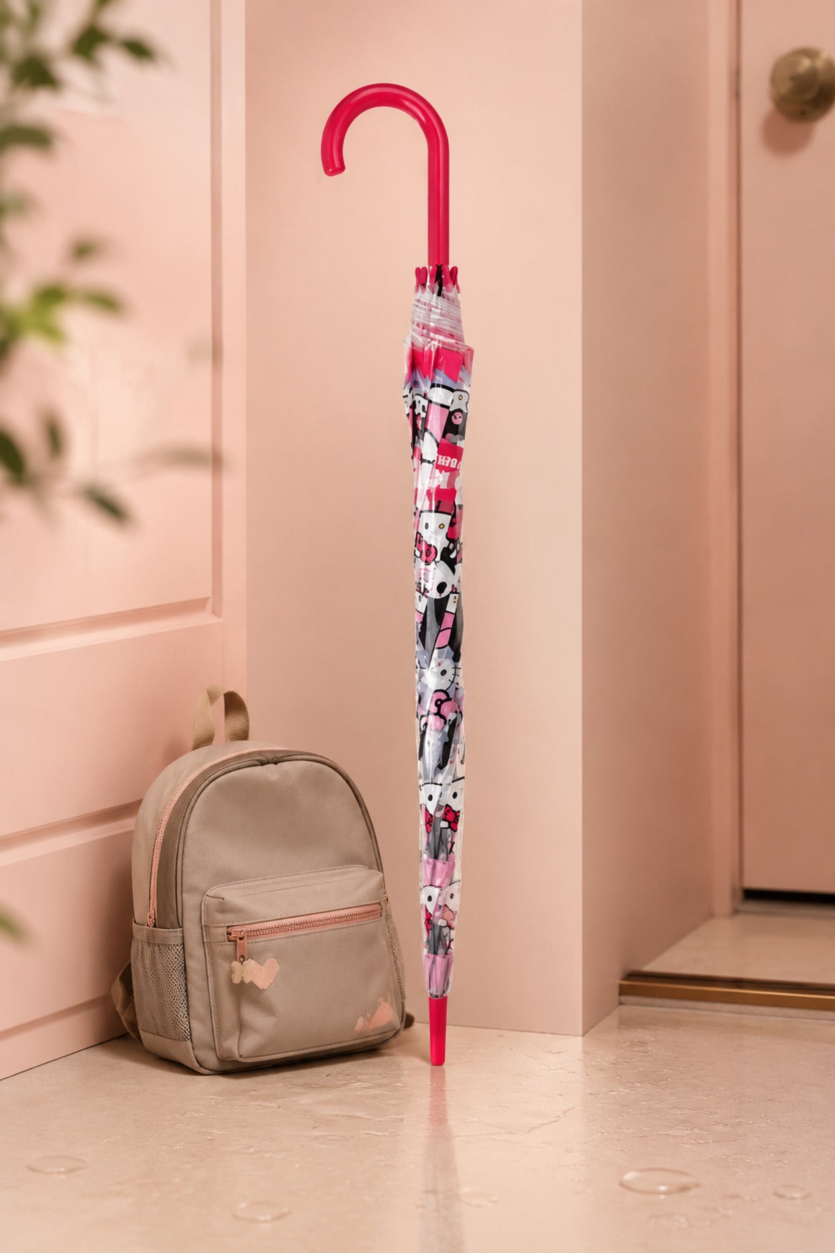 Umbrela de Ploaie Baston Automata Fucsia Transparenta cu Model pentru Copii 82cm