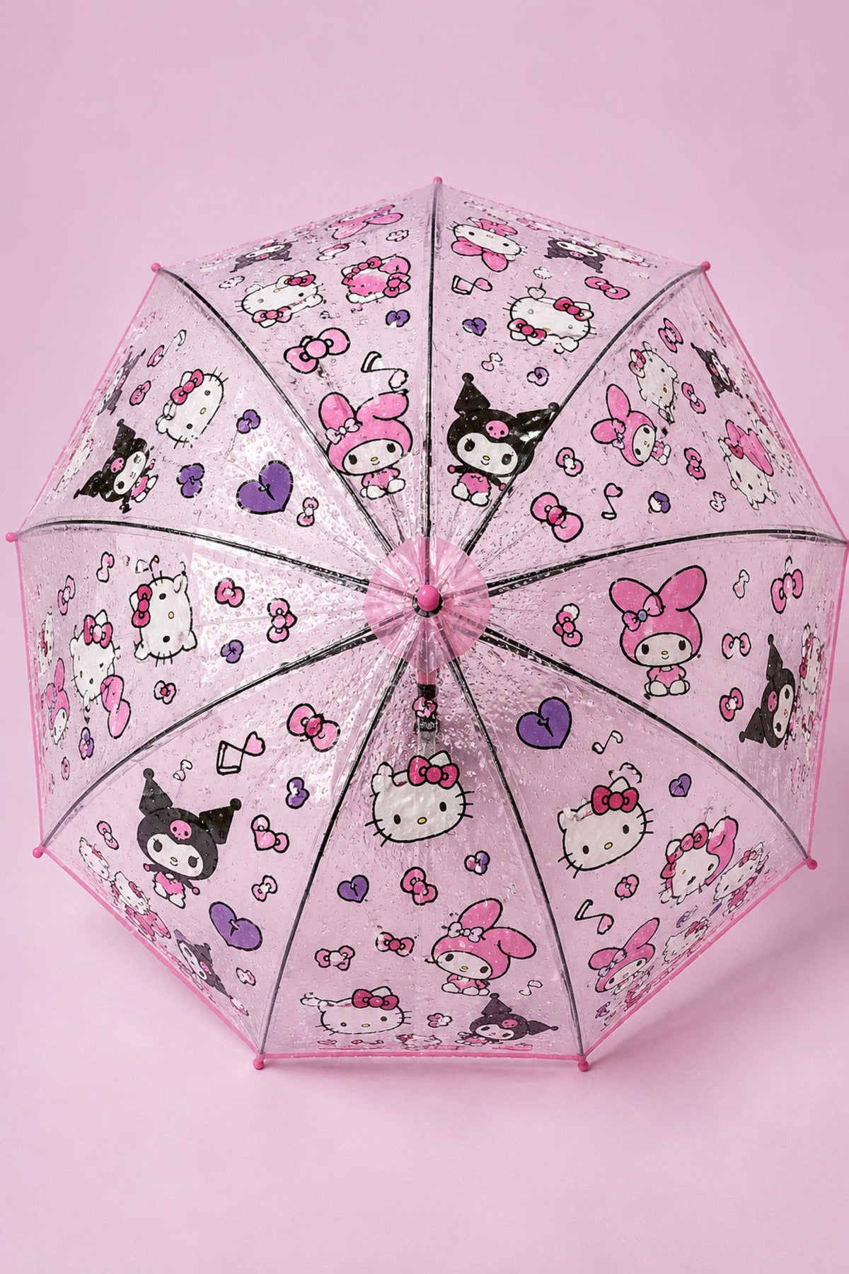Umbrela de Ploaie Baston Automata Fucsia Transparenta cu Model pentru Copii 82cm