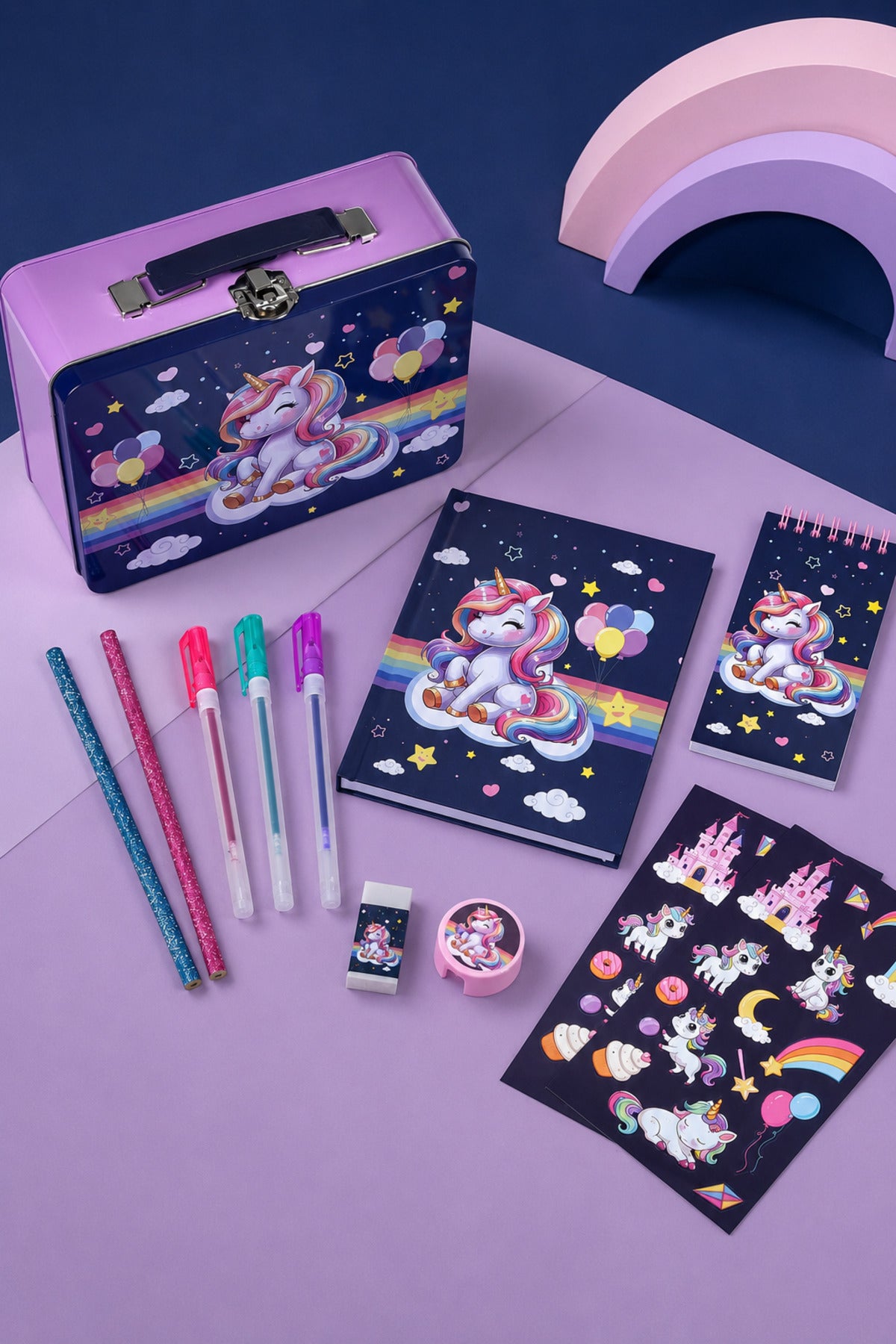 Set Scoala cu Penar Metalic Model Unicorn 11 Accesorii