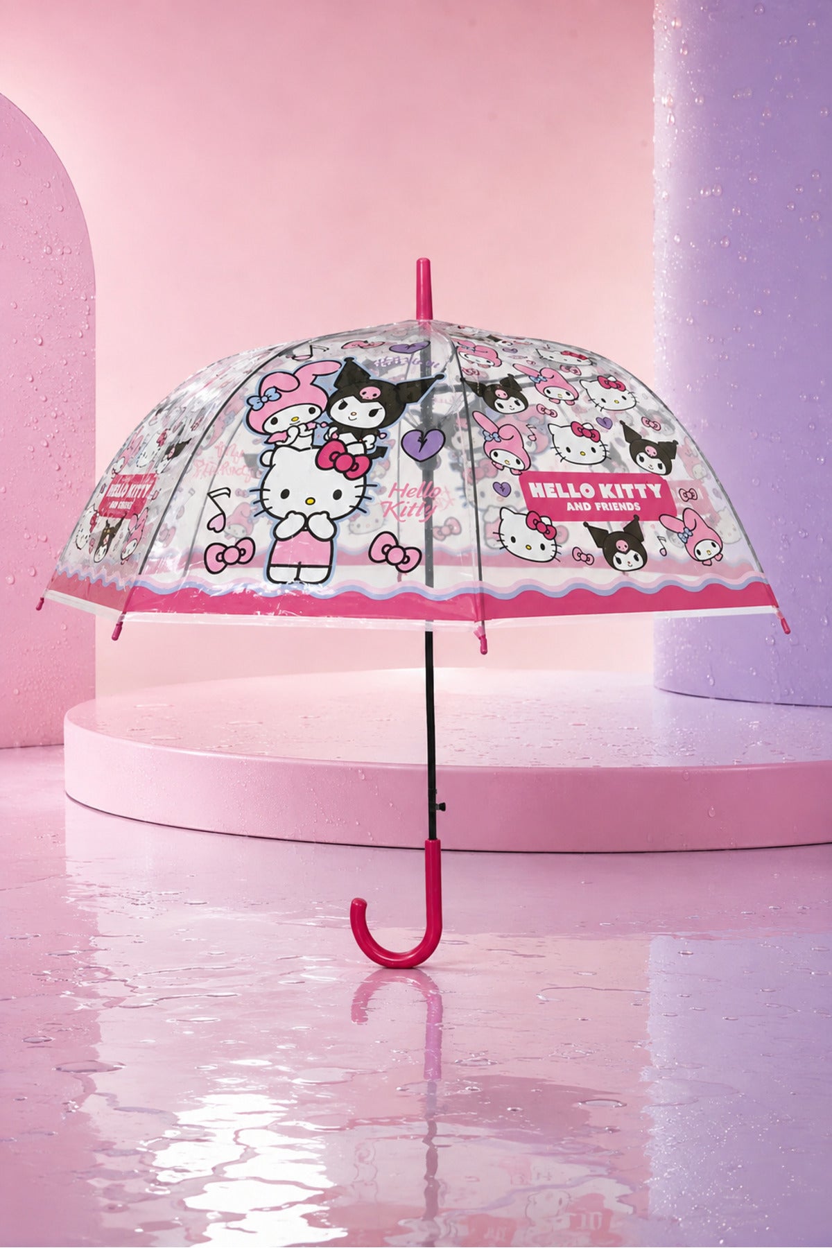 Umbrela de Ploaie Baston Automata Fucsia Transparenta cu Model pentru Copii 82cm