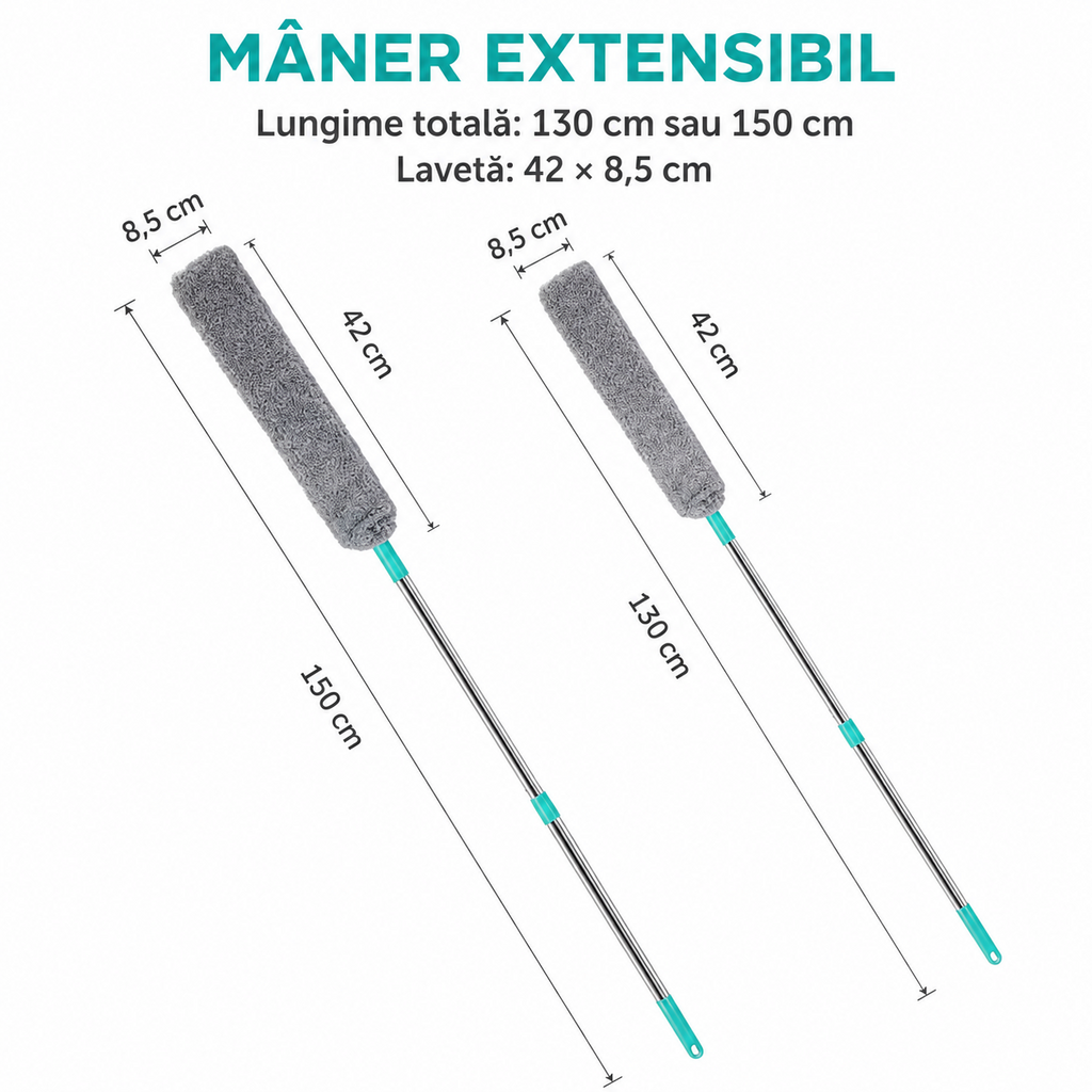 Dimensiuni mop flexibil cu mâner extensibil 130 cm sau 150 cm