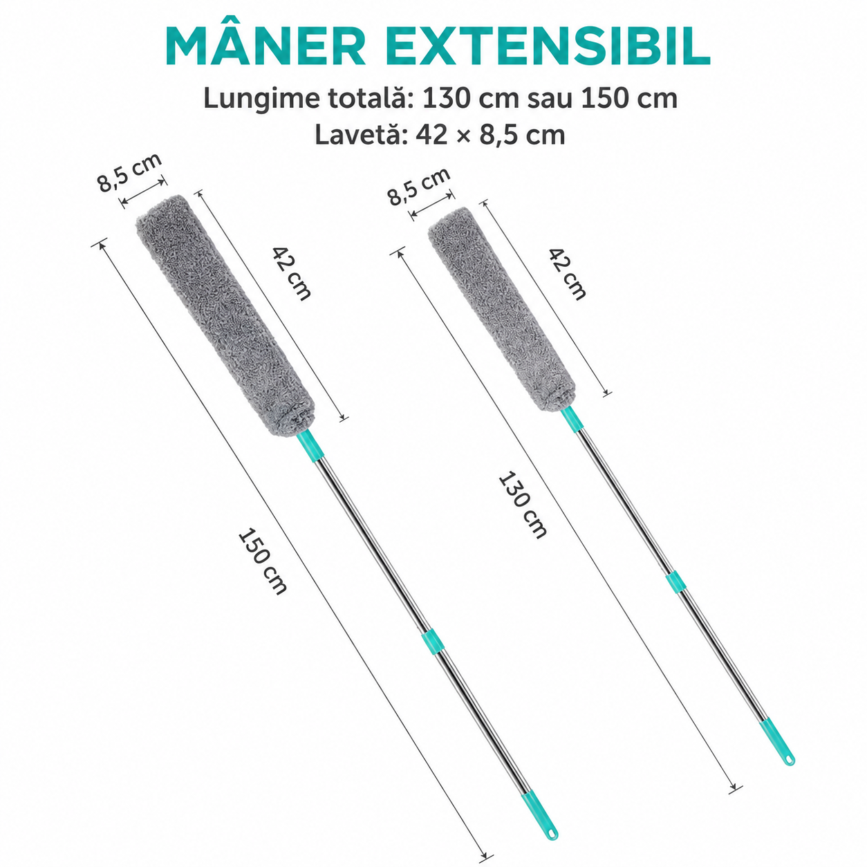 Dimensiuni mop flexibil cu mâner extensibil 130 cm sau 150 cm